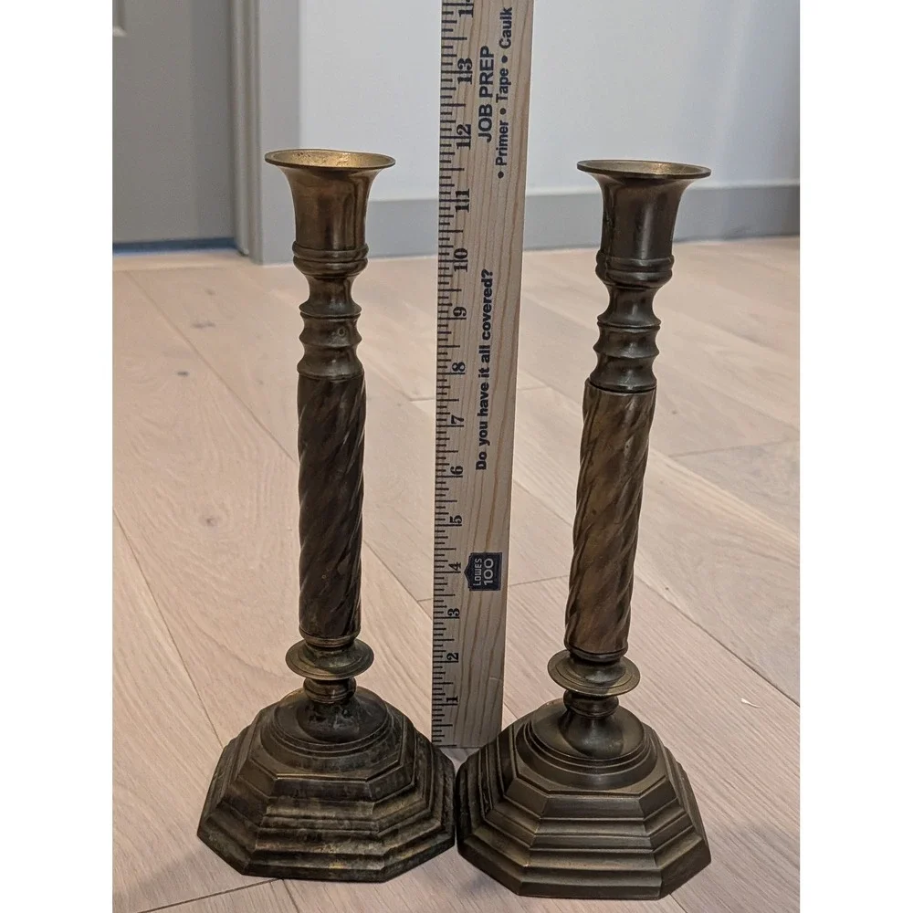 Vintage RIH Solid Brass Barley Twist Candlesticks – 12